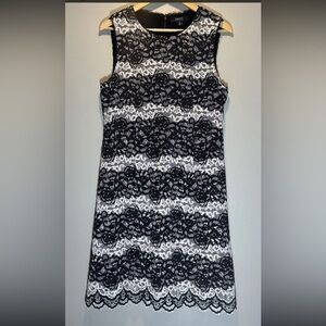 IMNYC Isaac Mizrahi Black & White Striped Floral Lace Sheath Dress, Size 12